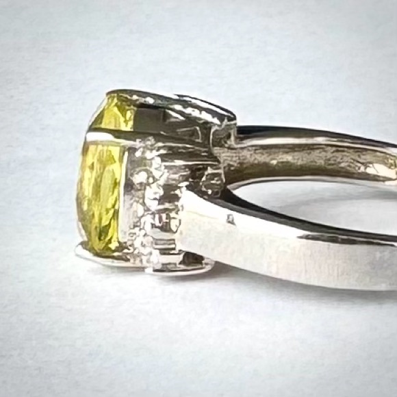 Natural Round 10mm Yellow Lemon Quartz & CZ RING Sterling Silver 925 size 7 NEW - Picture 7 of 12